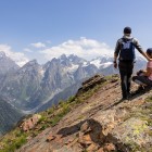 Open views over the Caucasus mountains in Upper Svaneti, with dramatic ridgelines and deep valleys. An ancient land tied to Colchis and the tradition of the Apostle Simon.