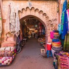 The Marrakech souk is a maze of alleys and stalls filled with spices, fabrics and handicrafts in the heart of Jemaa el-Fnaa.