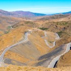 The Tizi n'Tichka mountain pass crosses the High Atlas Mountains, offering spectacular views of valleys, Berber villages and rocky peaks in Morocco.