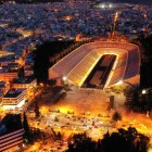 At night, the Panathenaic Stadium shines with history. Built entirely of marble, it hosted the first modern Olympic Games in 1896 and became a symbol of sport.