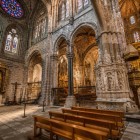 The interior of the Cathedral of the Saviour of Ávila captivates with its Romanesque-Gothic vaults, carved pillars, stained-glass windows and magnificent altarpieces in the heart of the UNESCO city.