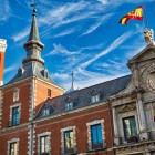 The 17th-century Palacio de Santa Cruz, designed by Juan Gómez de Mora, combines red brick, stone and slate towers: once the Court Prison, it now houses the Foreign Ministry.