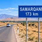 The journey continues towards Samarkand, around 173 km away. The road crosses the Uzbek countryside towards one of the great cities of the Silk Road.