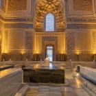 At the heart of the Gur-e Amir are the cenotaphs of Tamerlane and his family. The famous dark stone slab symbolically marks the burial place of the great conqueror.