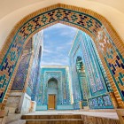 Up close, mosaics, inscriptions and geometric patterns emerge in countless shades of blue, making Shah-i-Zinda one of Samarkand’s finest examples of decorative art.